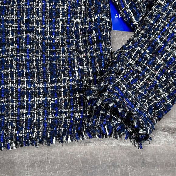 Apt 9 NEW Tweed Moto Jacket Womens L Metallic Blue Black Zip Snap Button Pockets - Picture 5 of 9